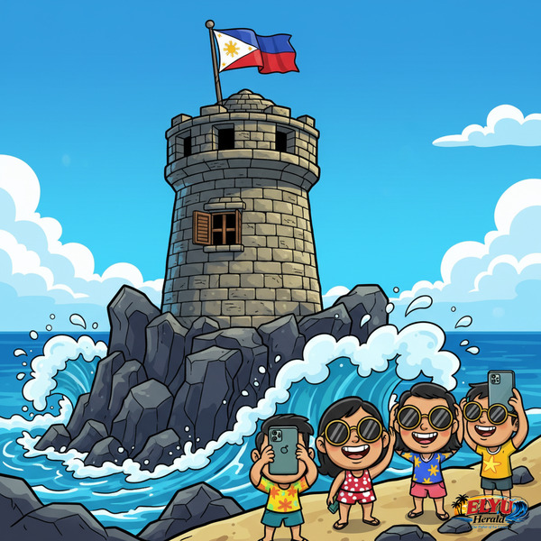 The restored Baluarte Watchtower standing on the rocky coast of Luna.