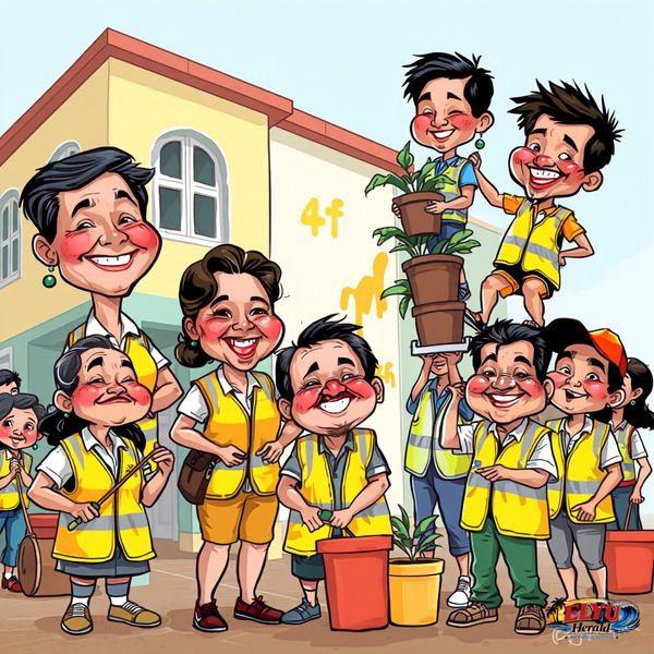 Students and volunteers preparing schools
