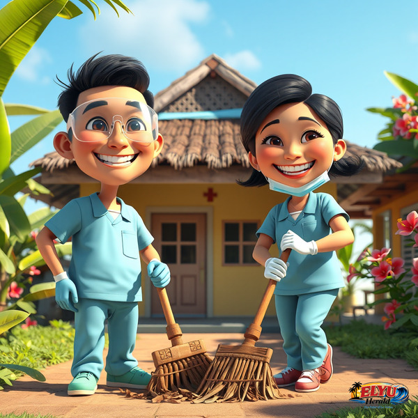 Hospital staff cleaning and disinfecting facilities