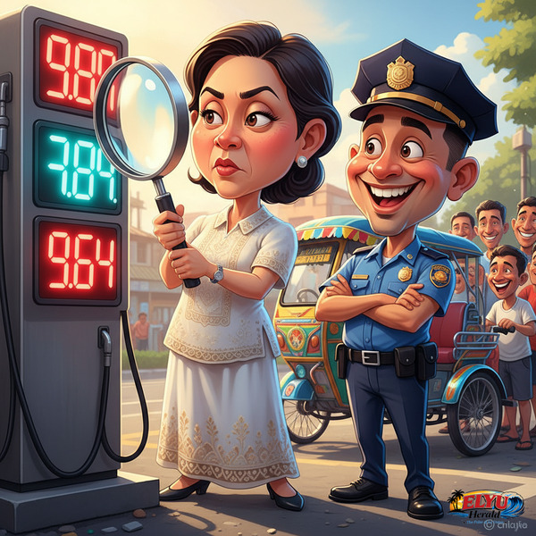 Gas station pumps with inspectors present