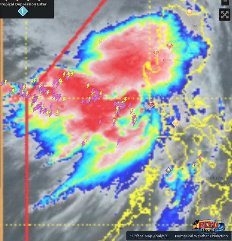 Rain clouds over a coastal area
