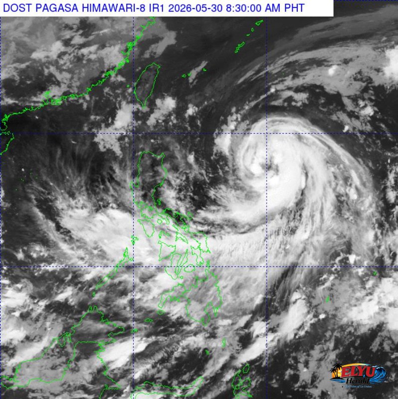 Satellite image showing a tropical storm over the ocean