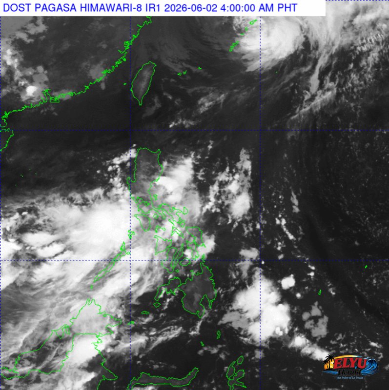 Weather map showing Southwest monsoon causing rains over Luzon and Visayas.