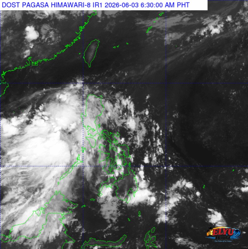 Rainy weather over a coastal area