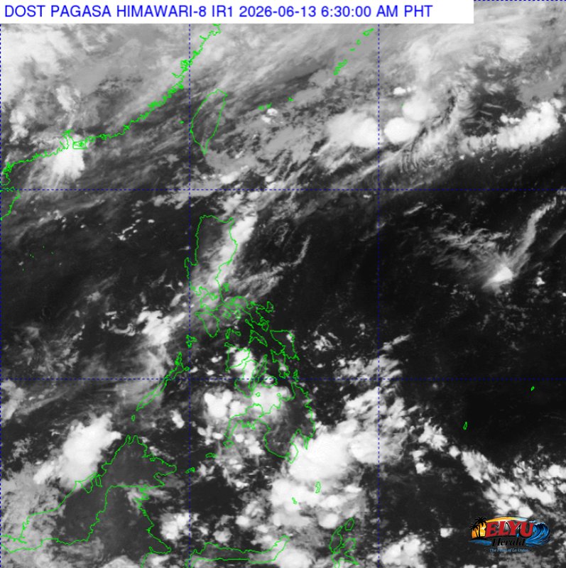 A satellite view of cloudy skies over a coastal region.