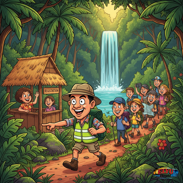 A tour guide leading visitors along a nature trail.